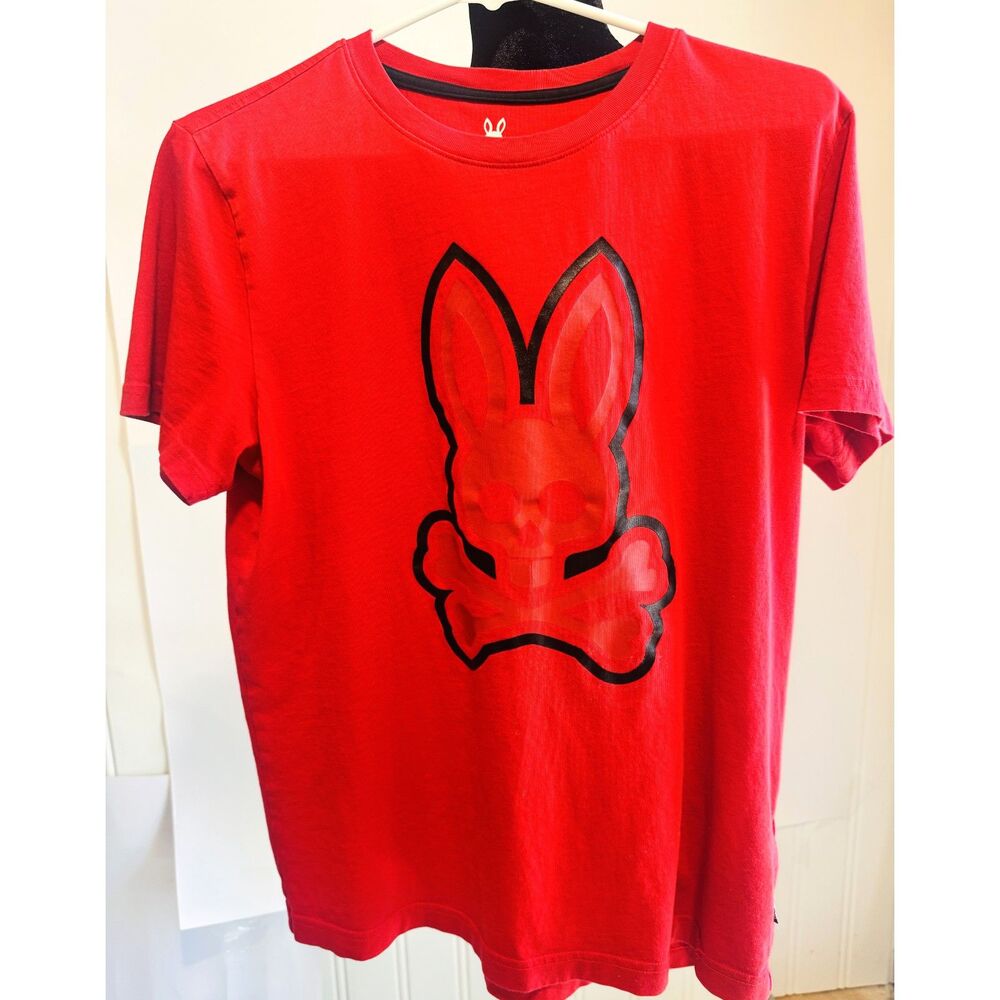 Psycho Bunny Red Pima Cotton Graphic T-Shirt Size 4 Medium Skull Logo